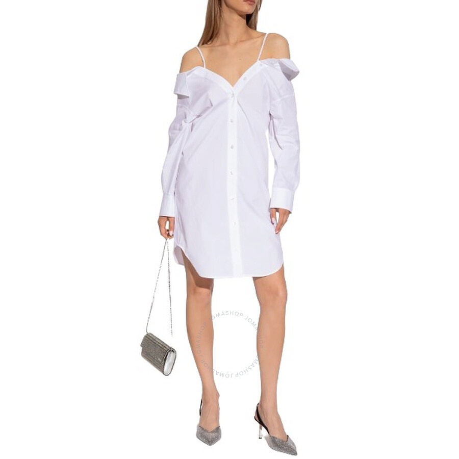 T by Alexander Wang Ladies Bright White Off-Shoulder Shirt Dress - 2