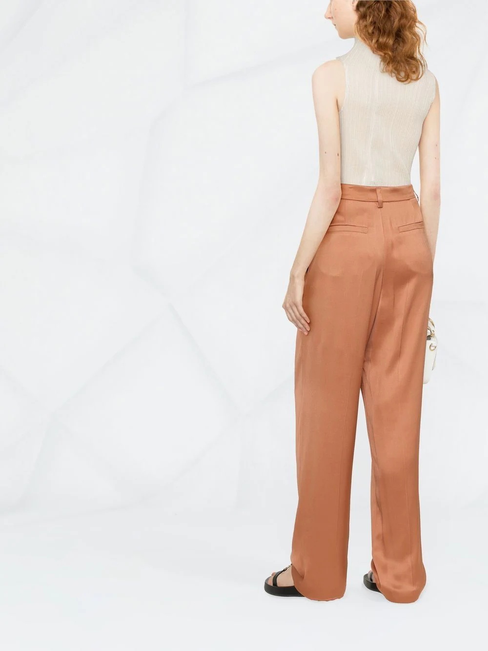 high-waisted silk tailored trousers - 4