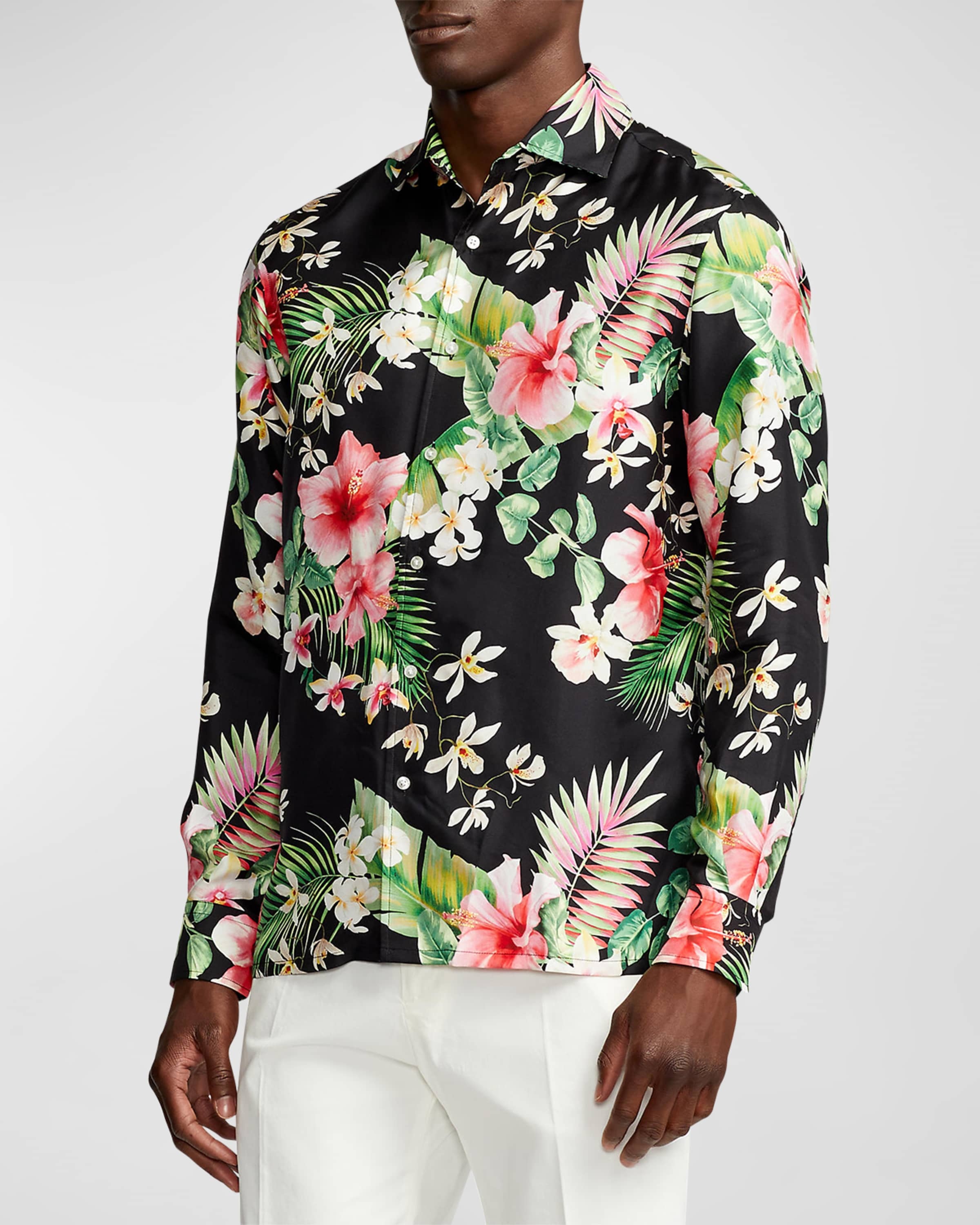 Men's Botanical-Print Silk Twill Shirt - 4