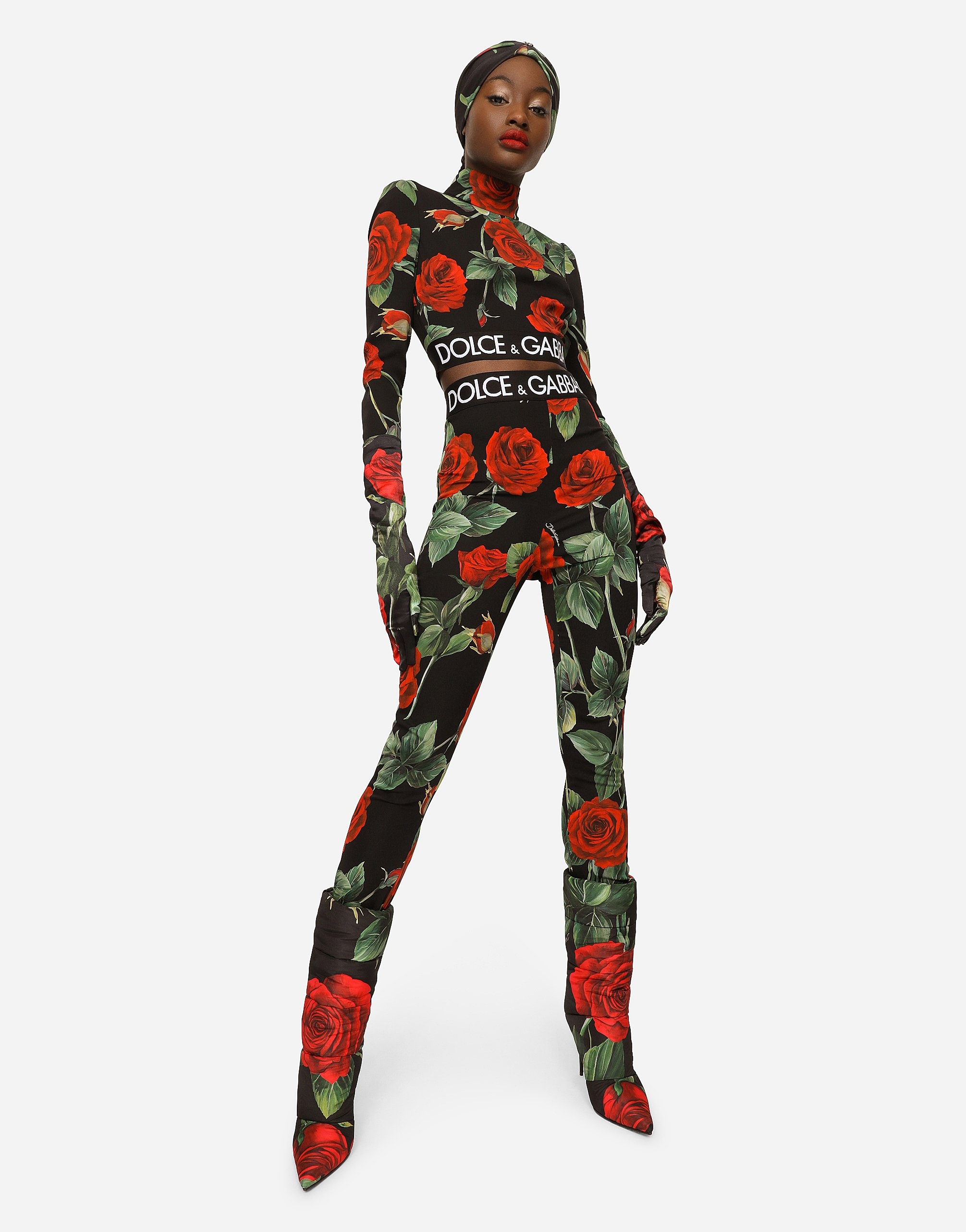 Rose-print charmeuse leggings - 2