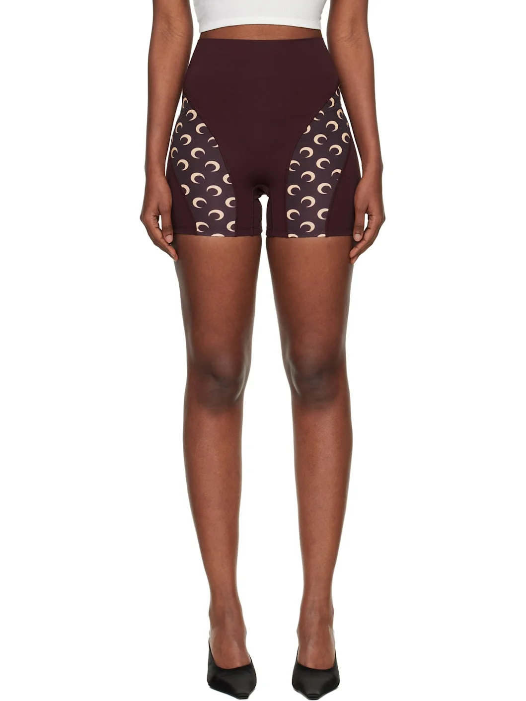 Burgundy Athleisure Moon Insert Mini Shorts - 1
