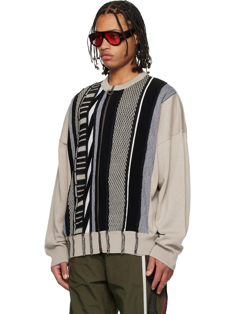 Martine Rose Beige & Black Multi Stripe Zip Up Crew Sweater outlook