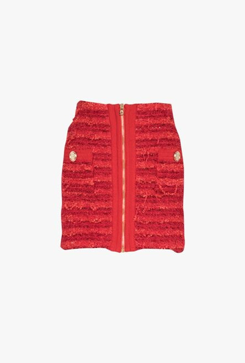 Short red tweed skirt - 1