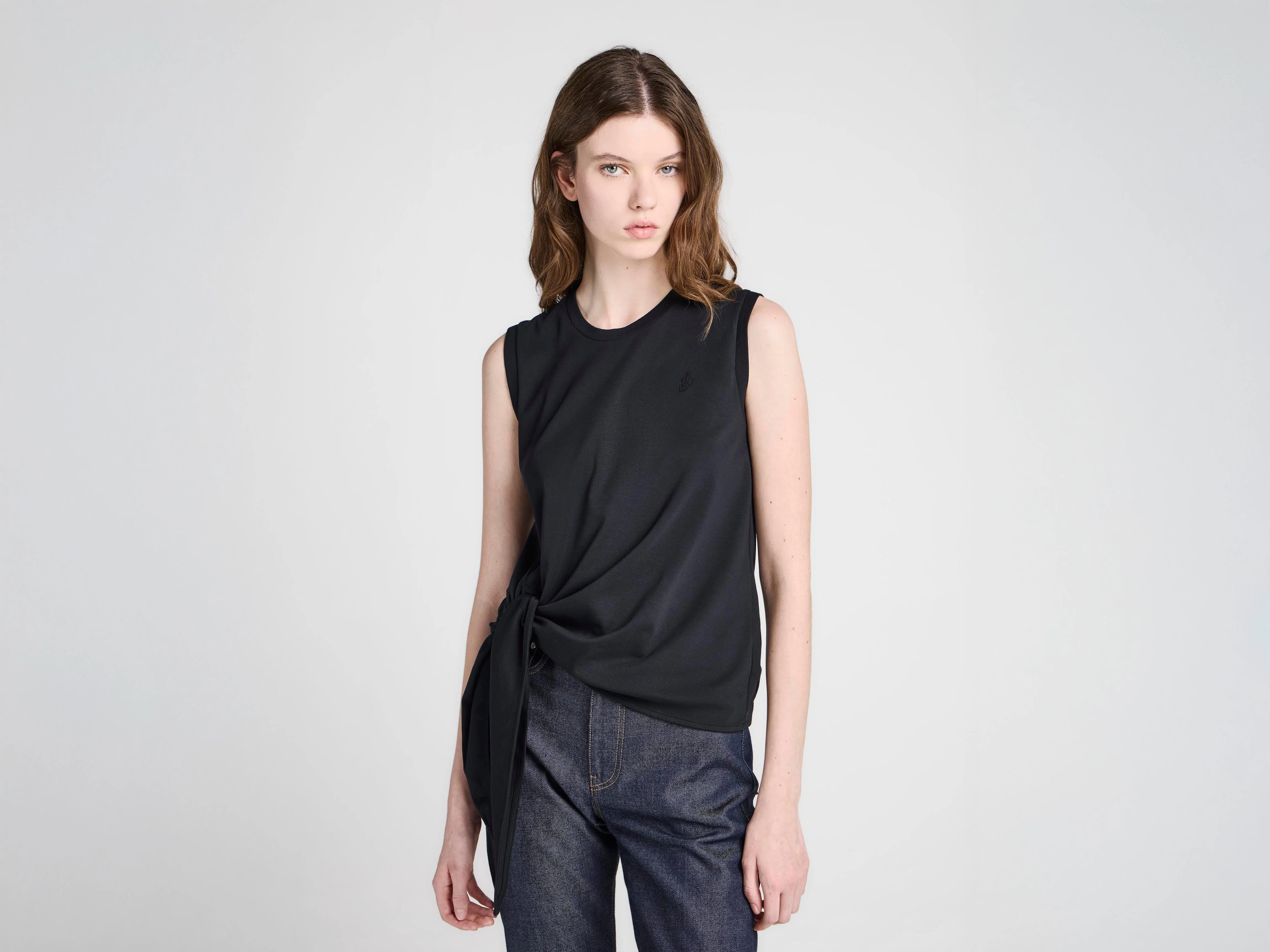 WOMENS HEM KNOT TANK TOP IN BLACK - 1