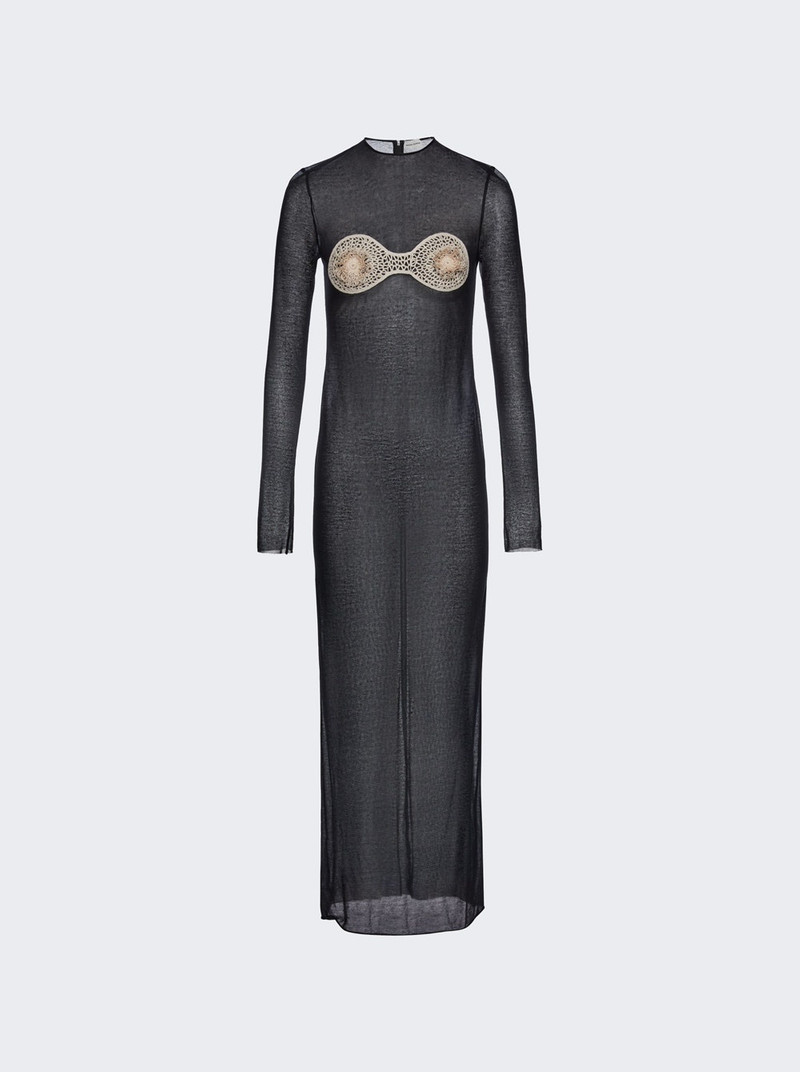 Sheer Crochet Bra Dress Black - 1