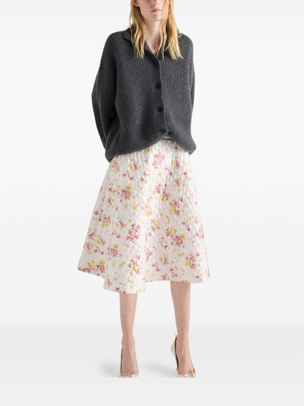 floral-print quilted-satin midi skirt - 2