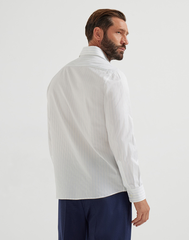 Brunello Cucinelli Textured striped cotton easy fit shirt with spread collar outlook