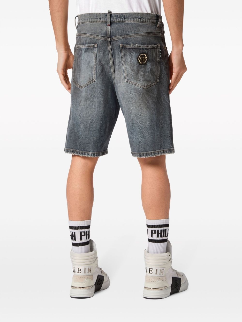 distressed-effect denim shorts - 4