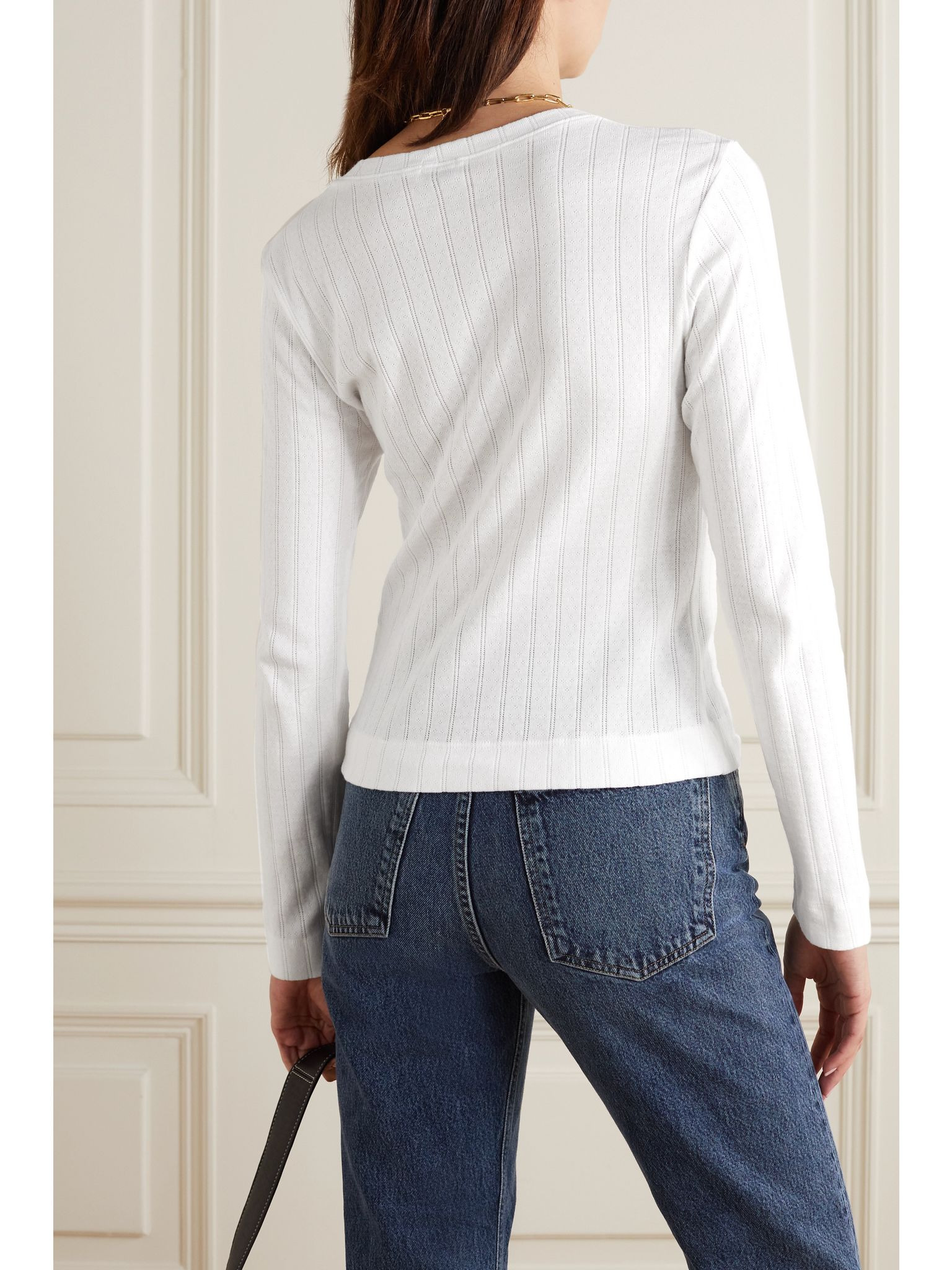 Pointelle-knit cotton-jersey cardigan White - 3