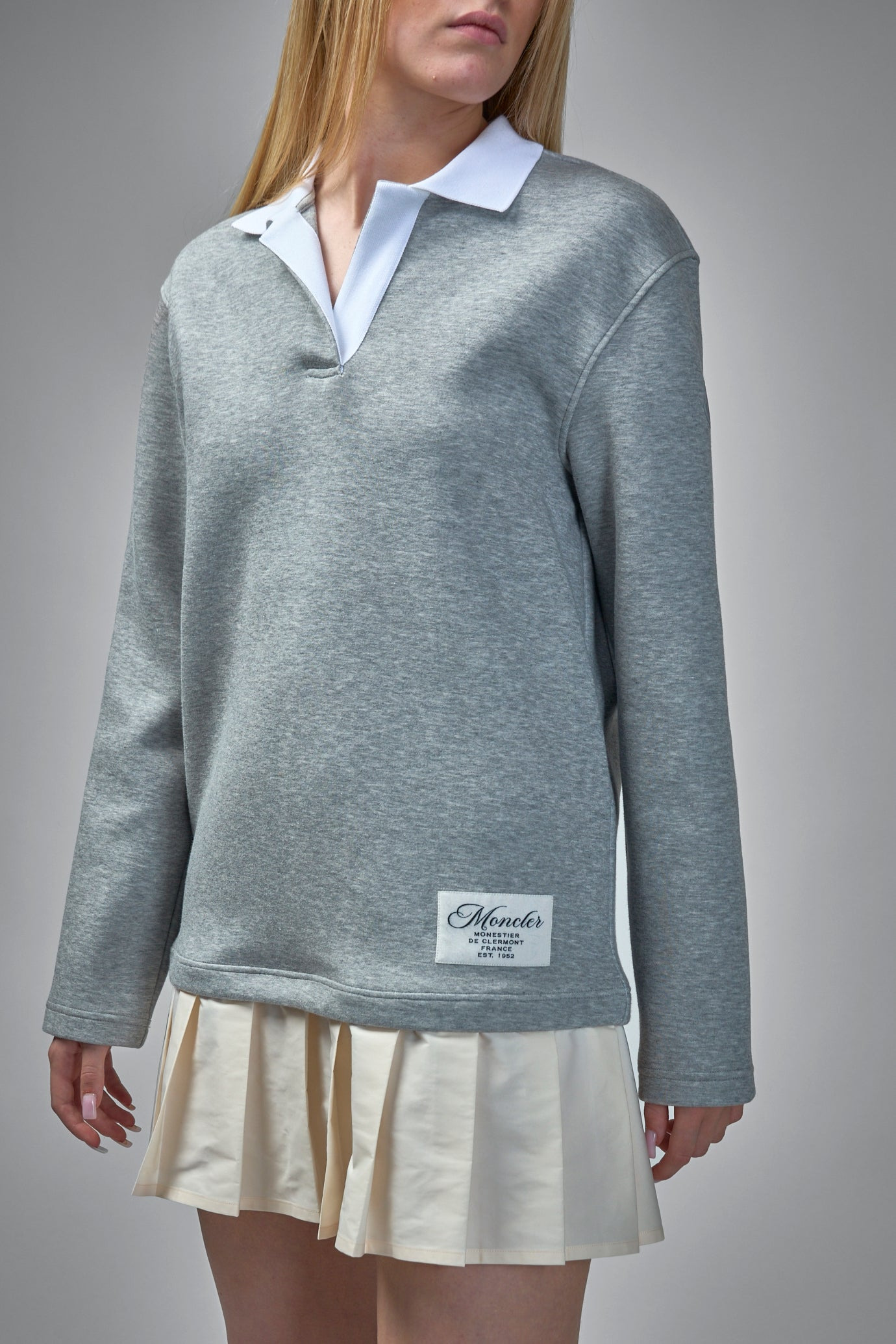 Pleated Logo Patch Long-Sleeved Polo Dress - 4