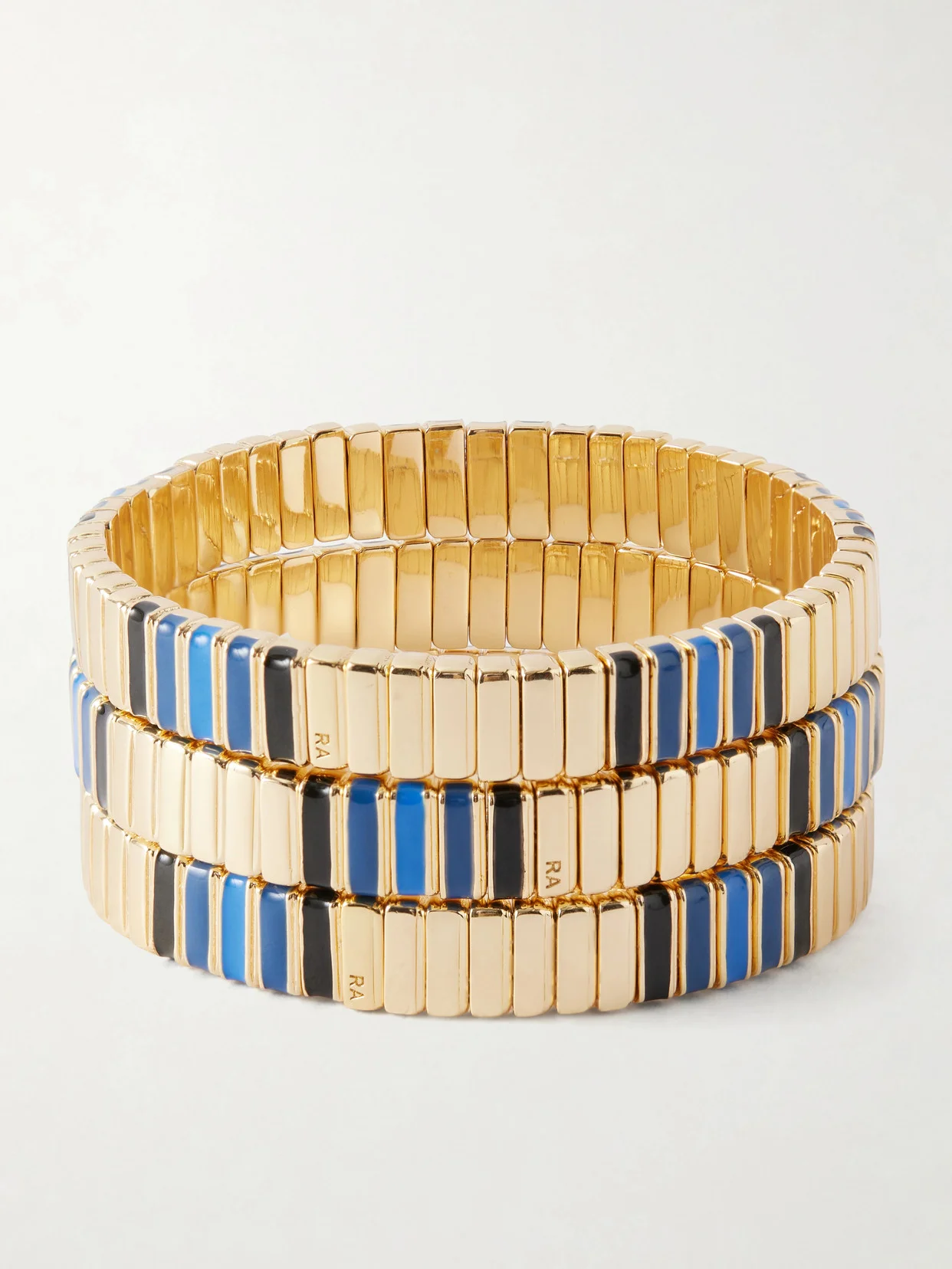 Very Well Done Snaked Set Of Three Gold-tone And Enamel Bracelets - 1
