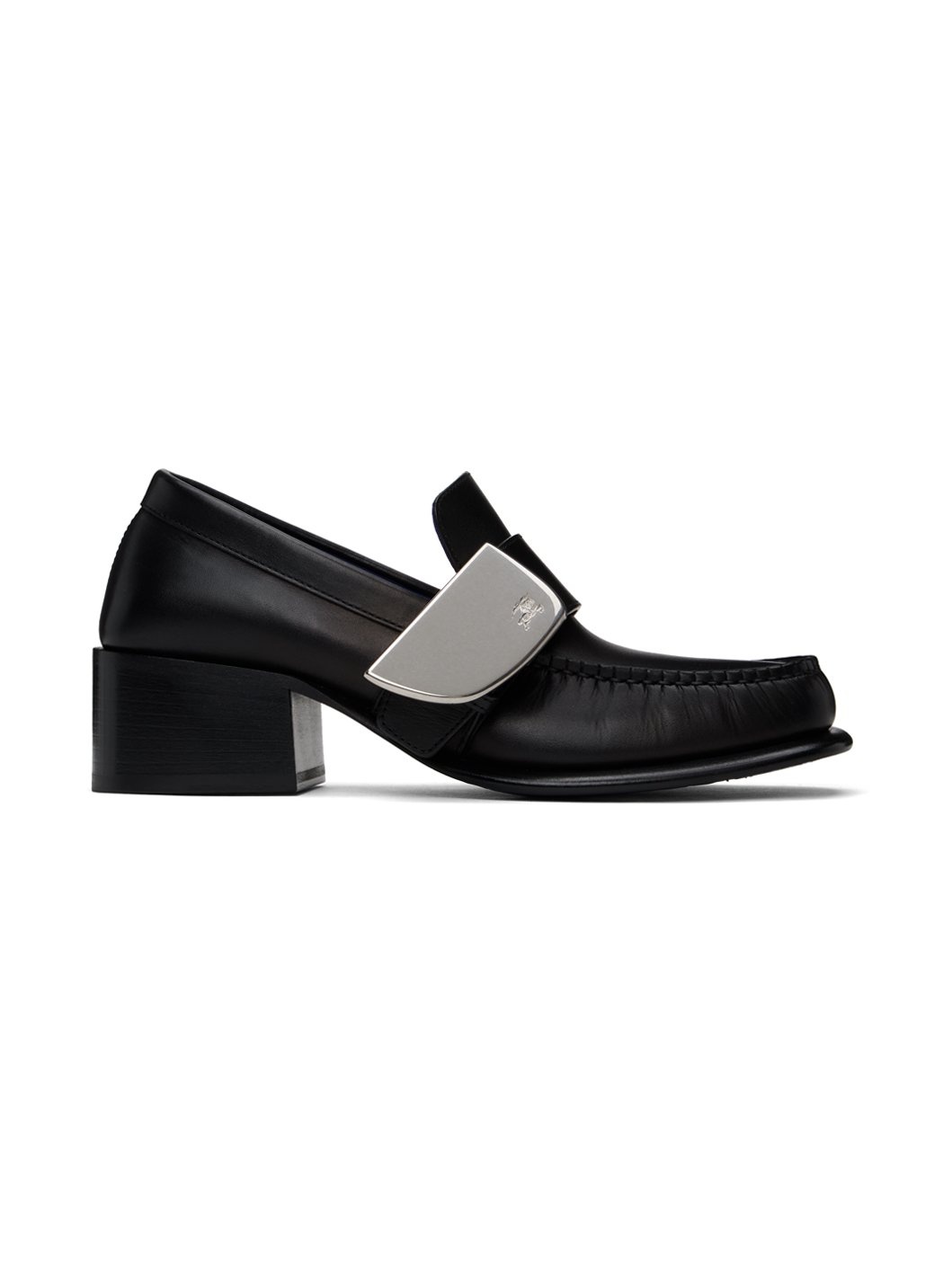 Black Leather Shield Loafers - 1