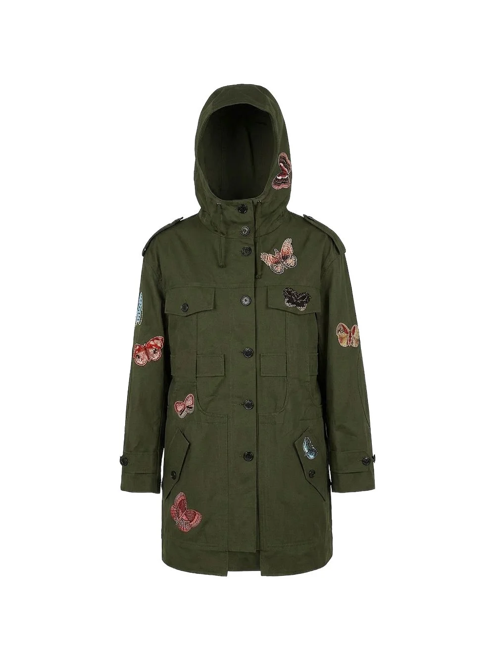 butterfly-patch hooded coat - 1