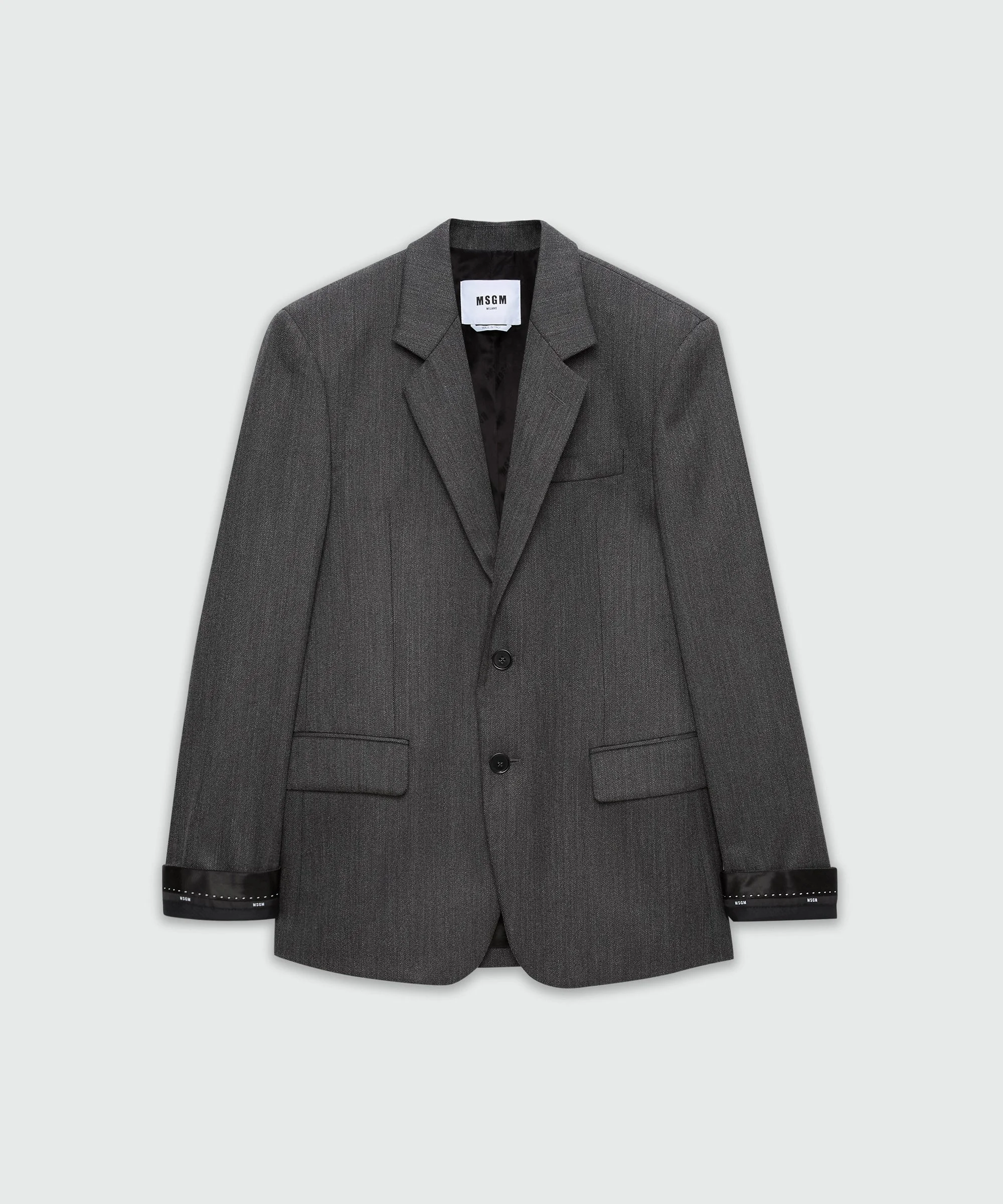 Single-breasted anthracite jacket in cool wool with logo tape - 1