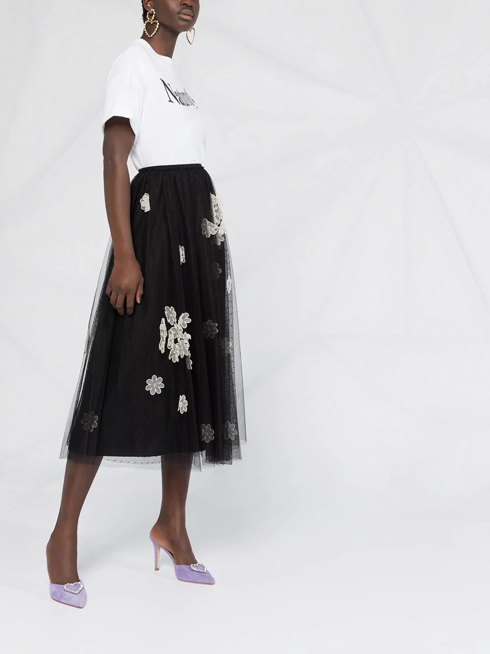 floral-applique tulle layered skirt - 4