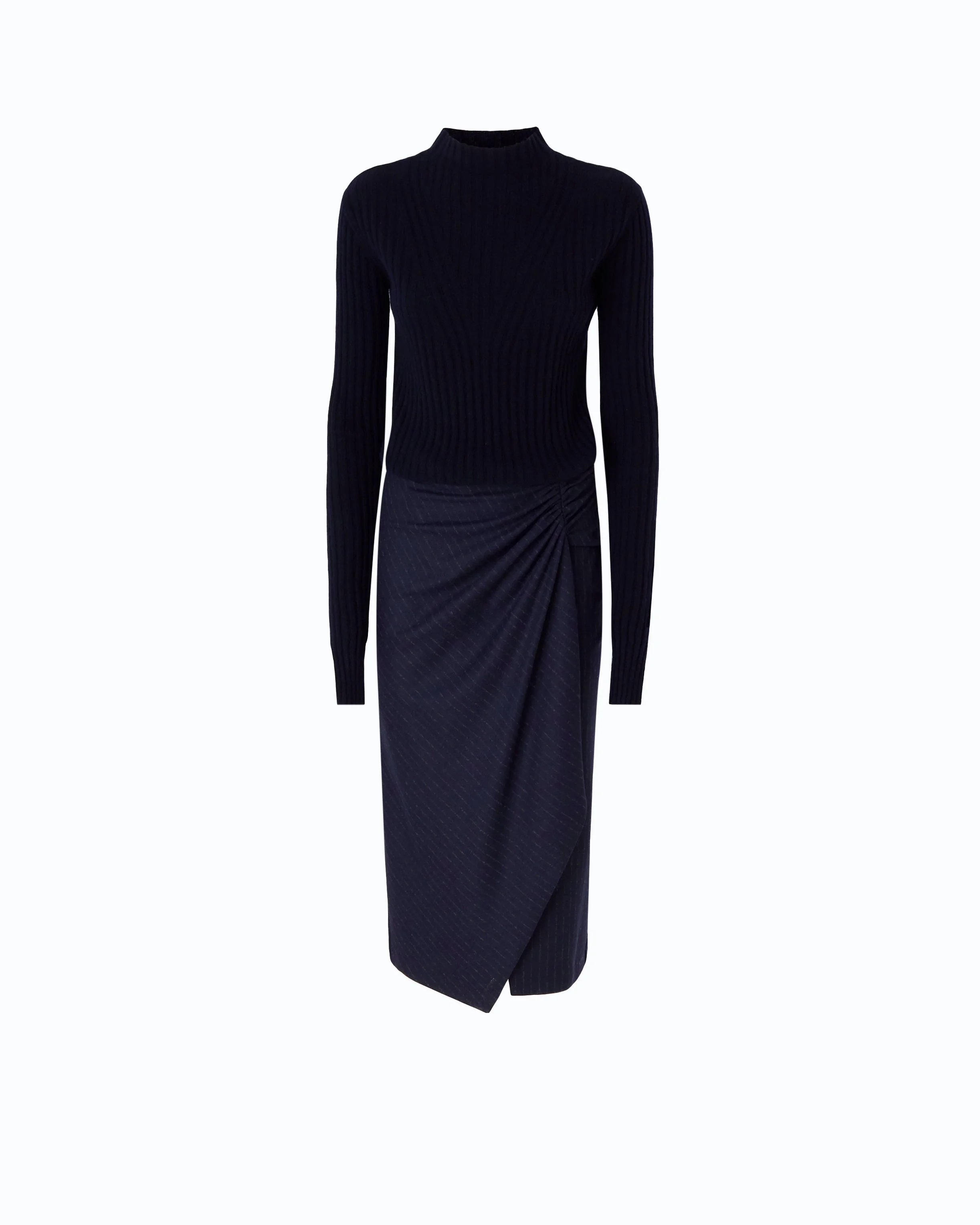 WOOL MIDI DRESS WITH PINSTRIPED SKIRT - 1