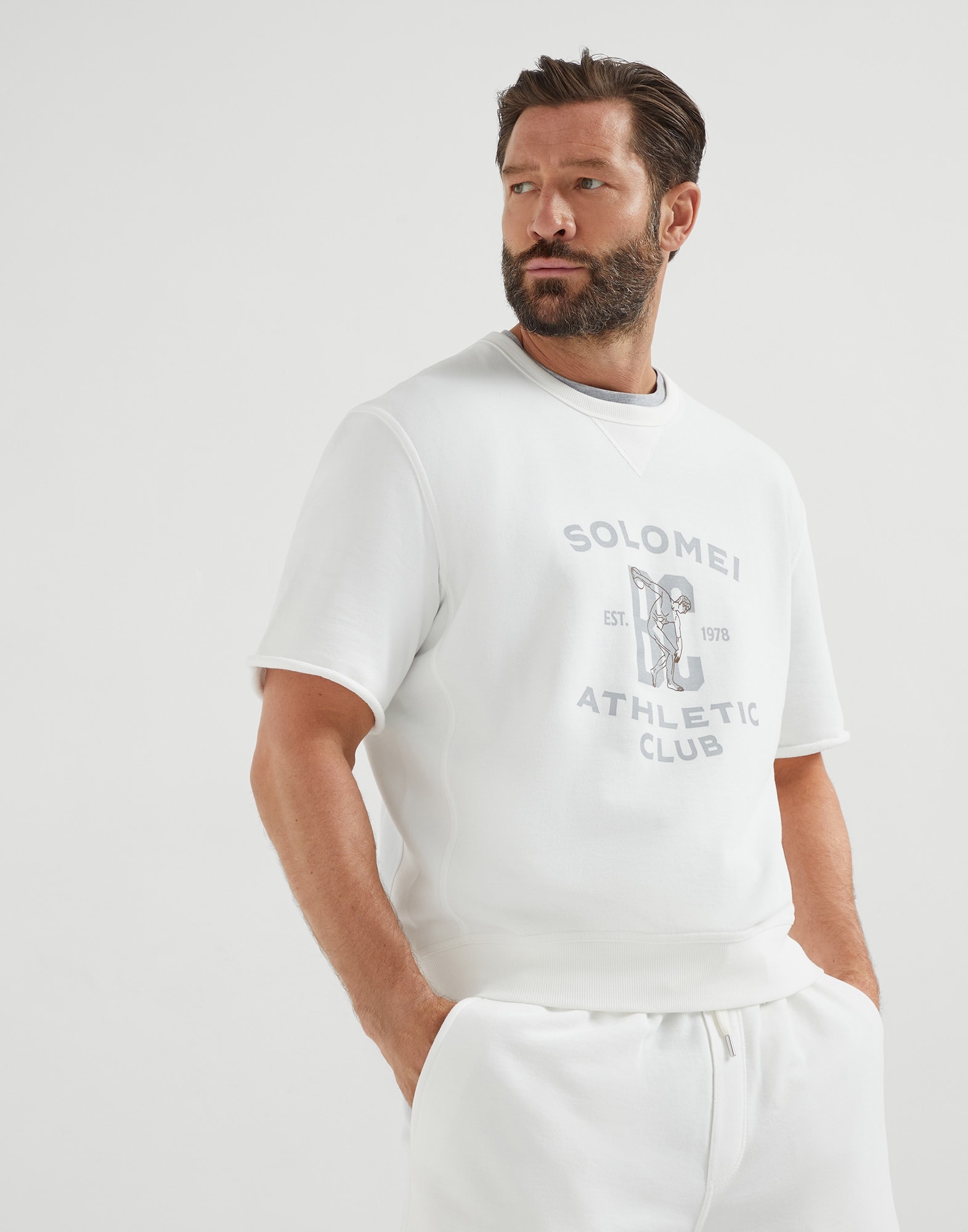 Cotton smooth French terry short sleeve sweatshirt with print - 1