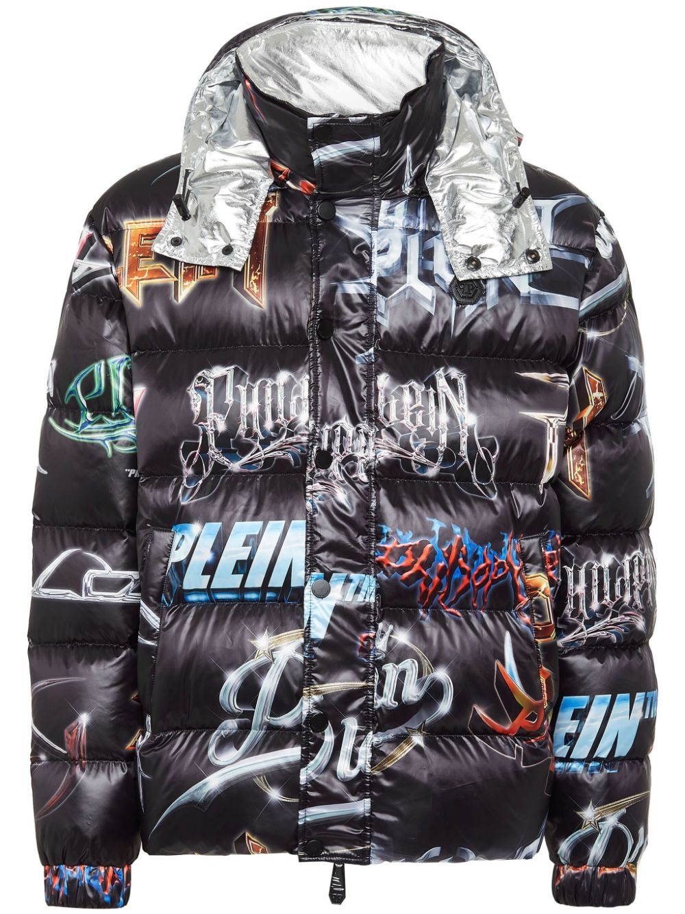 logo-print quilted padded jacket - 1