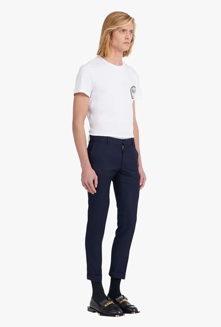 Navy blue wool fitted pants - 7