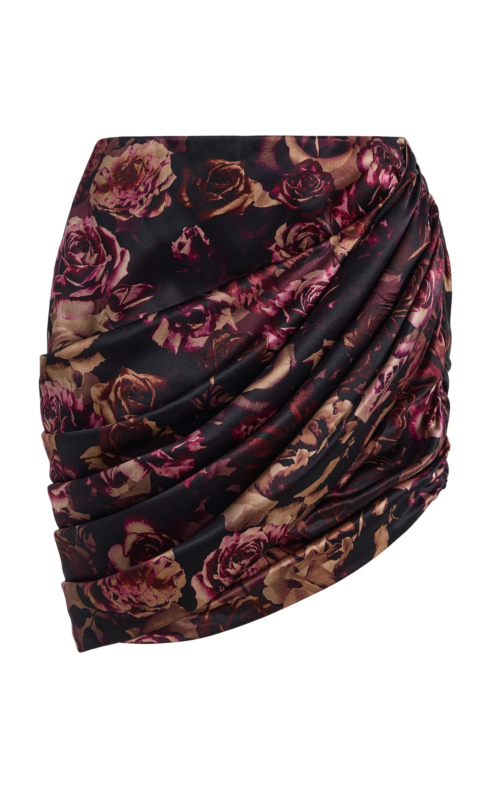 Rose Draped Silk Satin Mini Skirt - 1