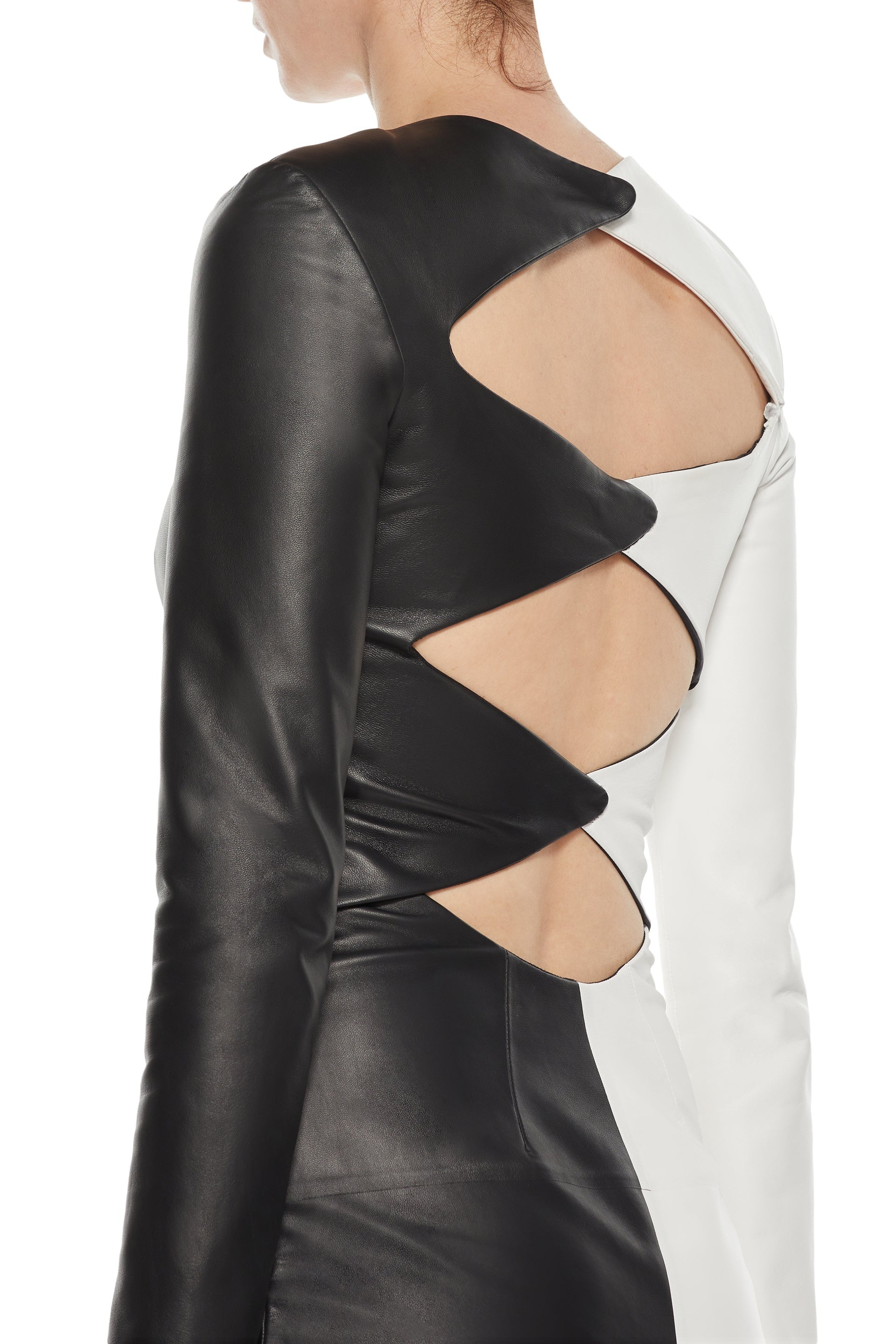 Currie Dress in Black & White Leather - 6