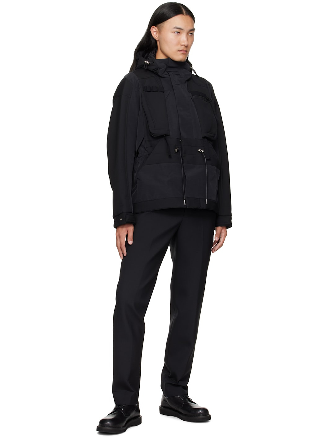 Black Suiting Bonding & Grosgrain Jacket - 4
