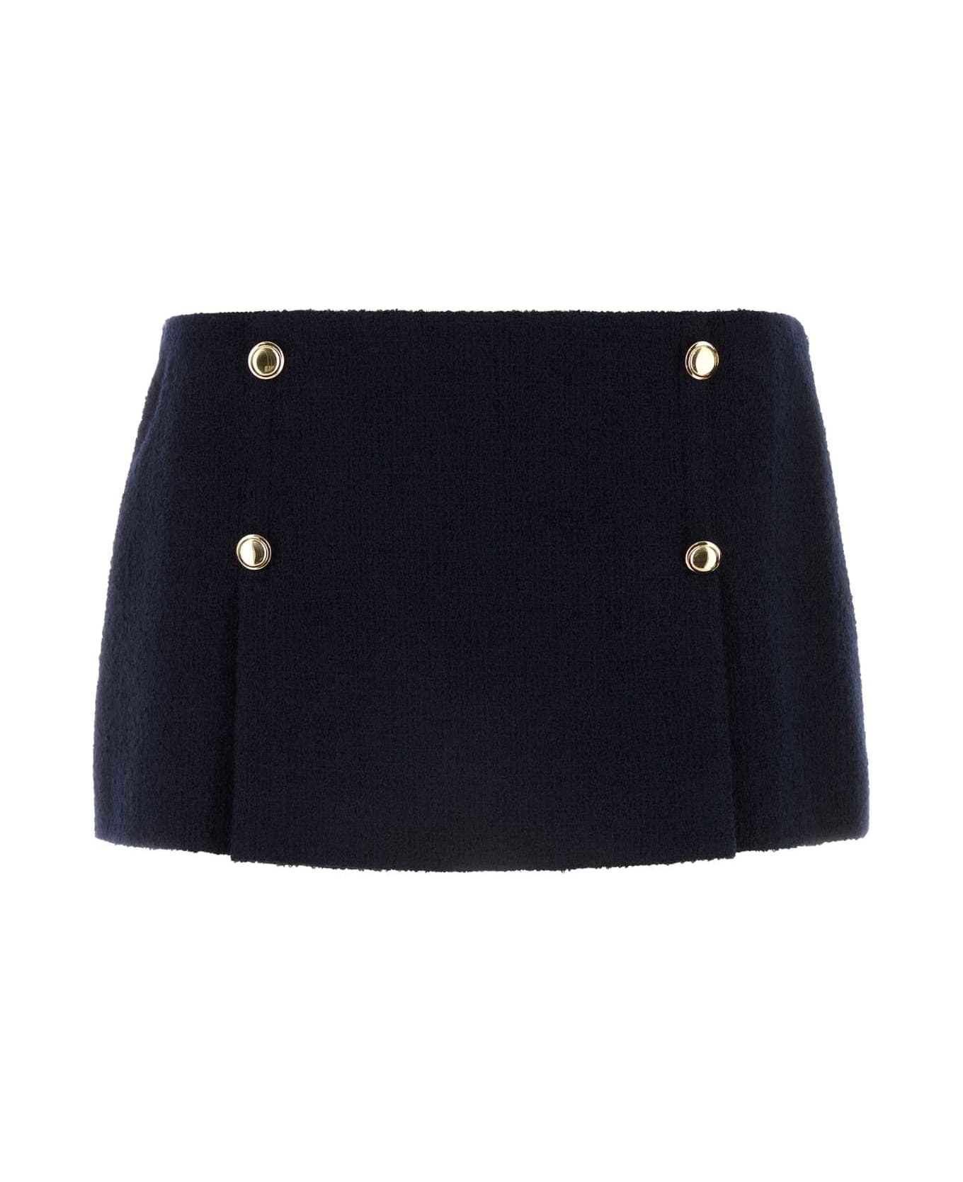 Midnight Blue Wool Blend Mini Skirt - 1