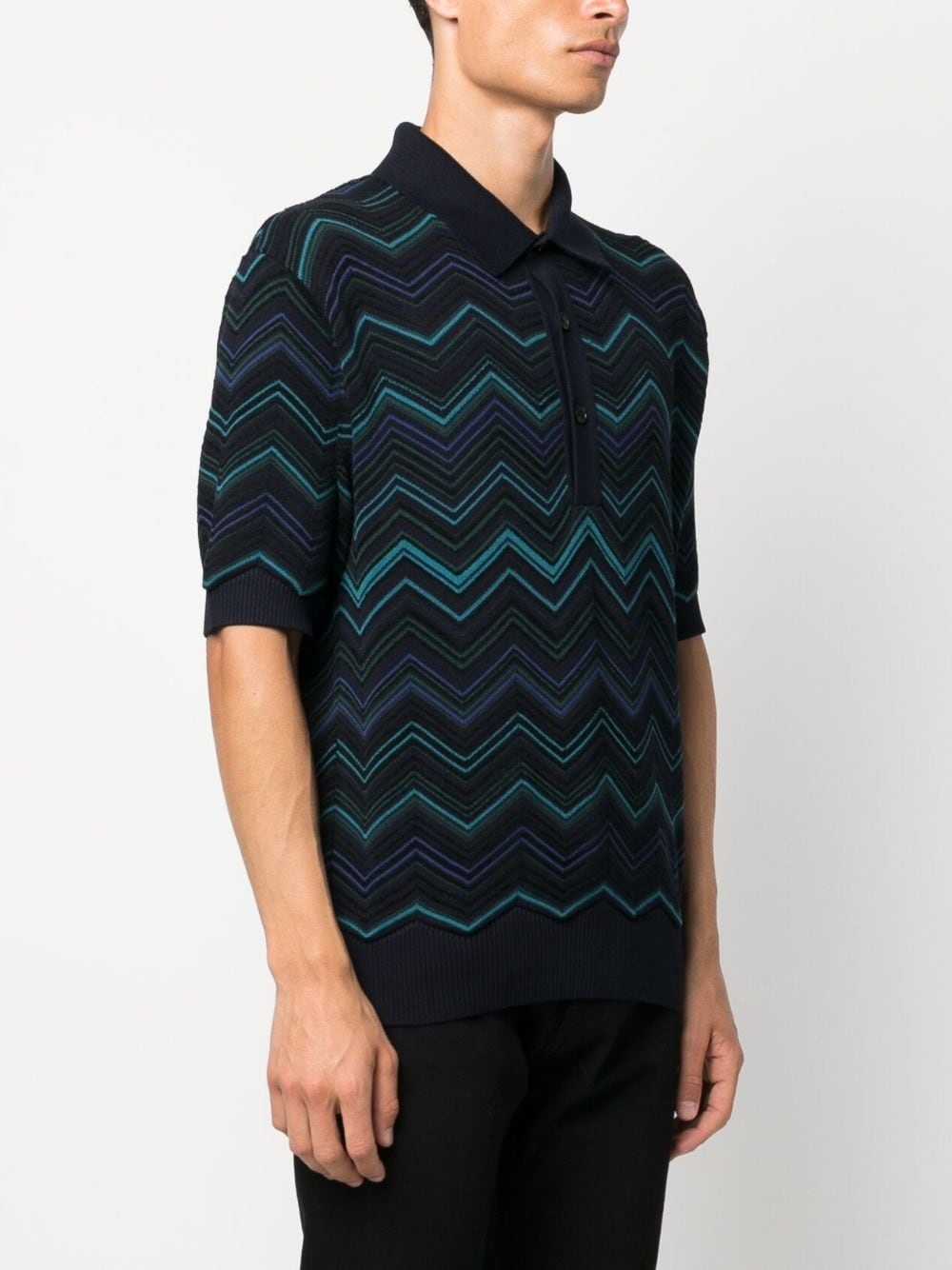 zigzag-pattern ribbed polo shirt - 3