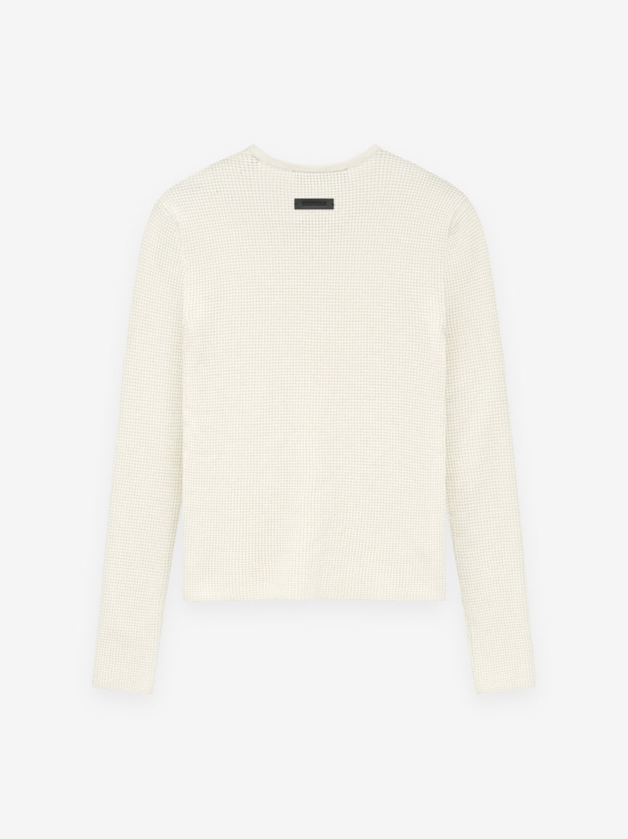 Womens Waffle Fitted Long Sleeve Sweater - 2