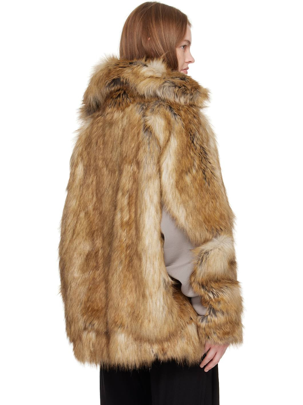 Tan Oversized Furry Multiline Jacket - 3