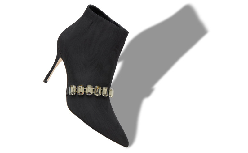 Manolo Blahnik Black Moire Jewel Strap Ankle Boots outlook