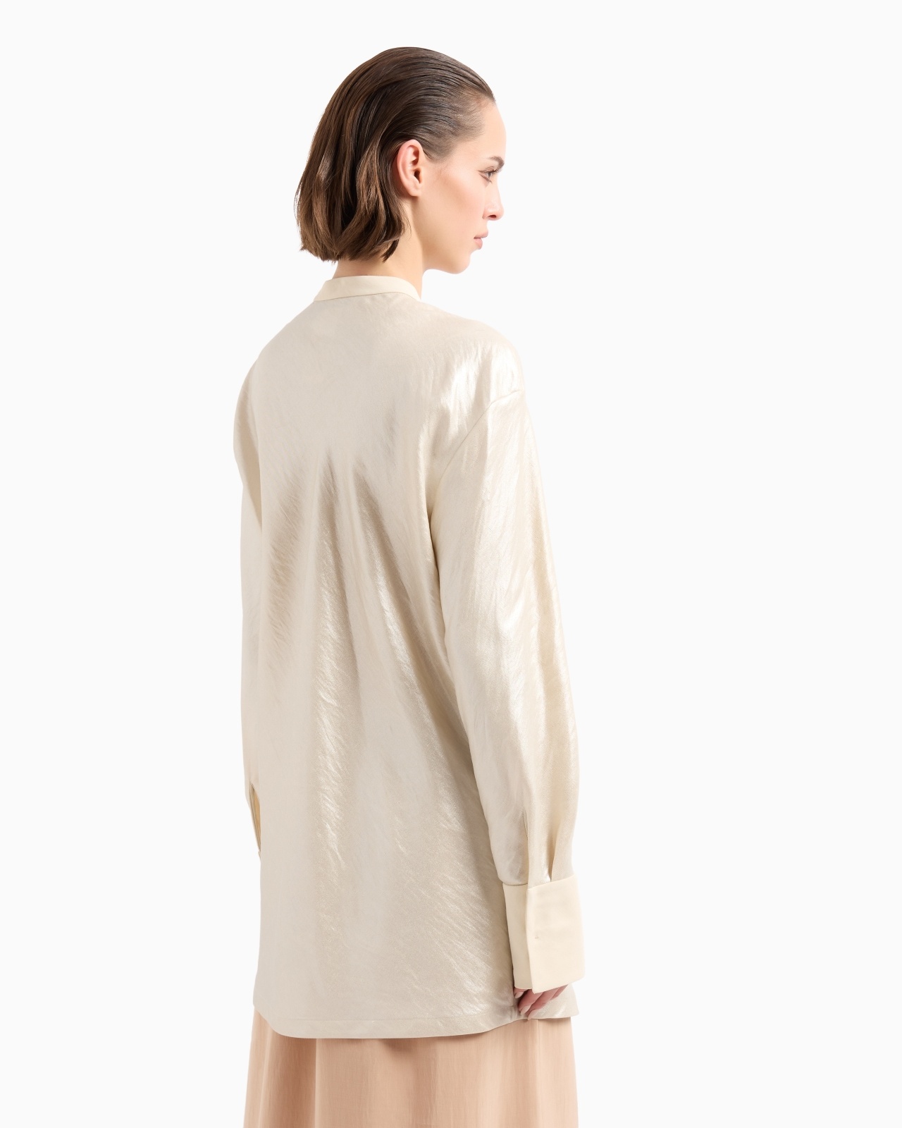 LONG SHIRT IN LAMINATED LINEN AND VISCOSE - 3