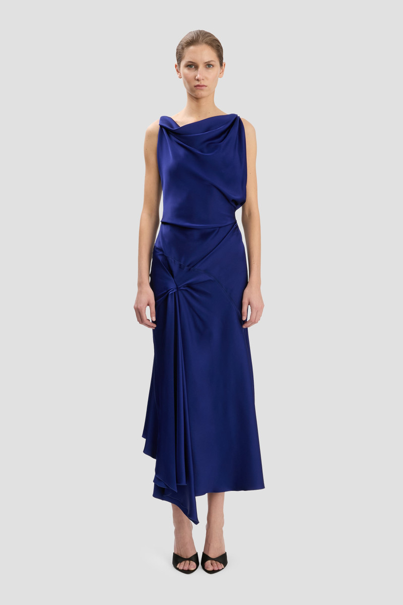 Victoria Beckham Posy Midi Dress In Bright Indigo outlook