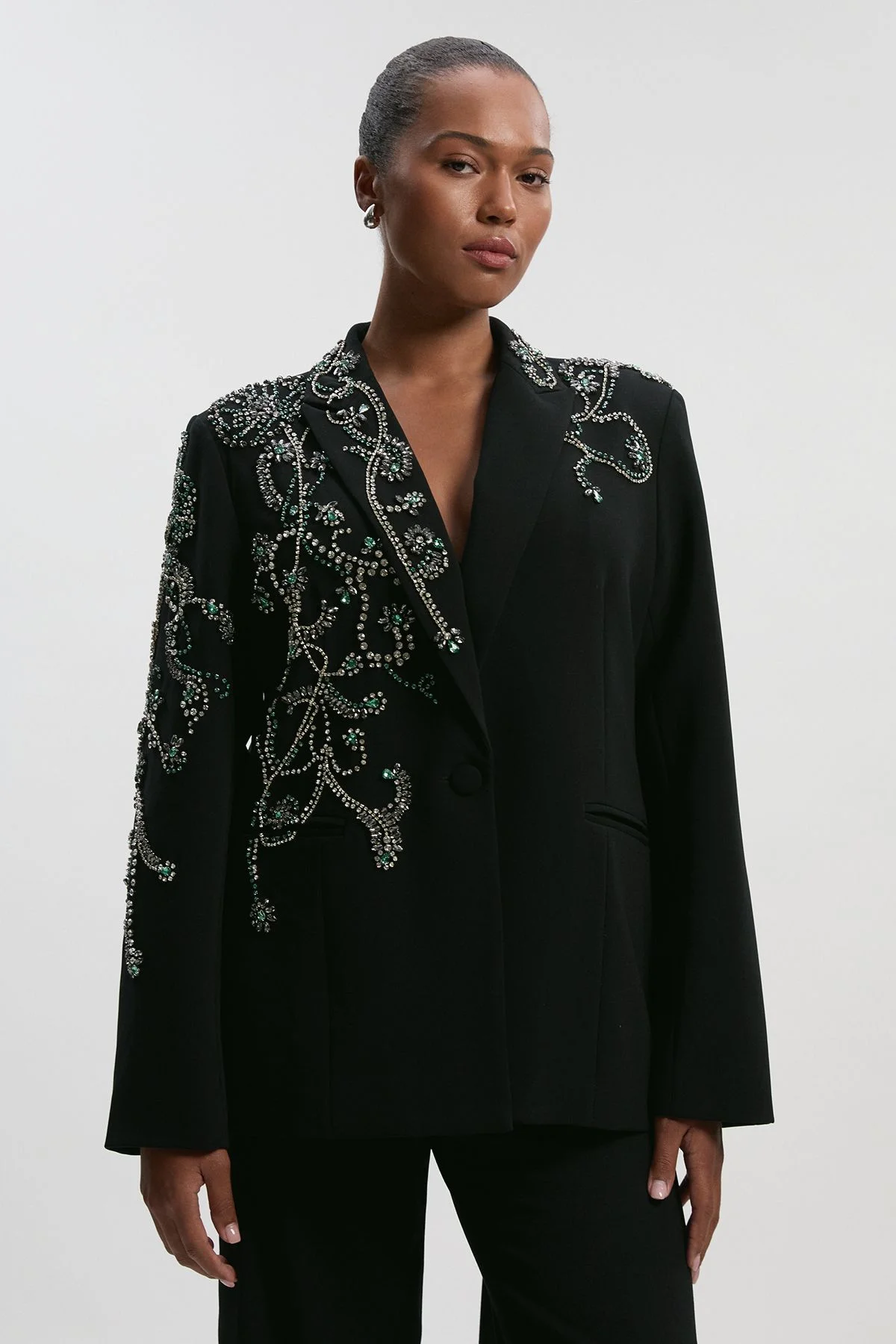 Plus Size Crystal Embellished Tailored Single Breasted Blazer - 1