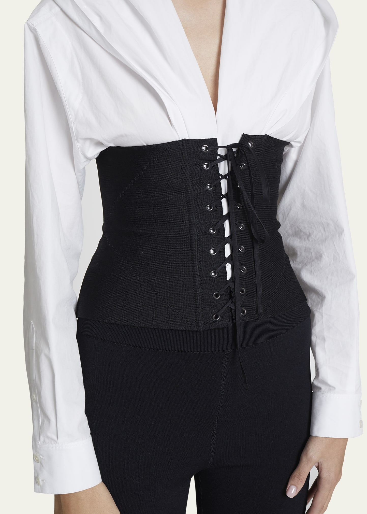 ALAÏA Black Corset Elastique Belt Calfskin