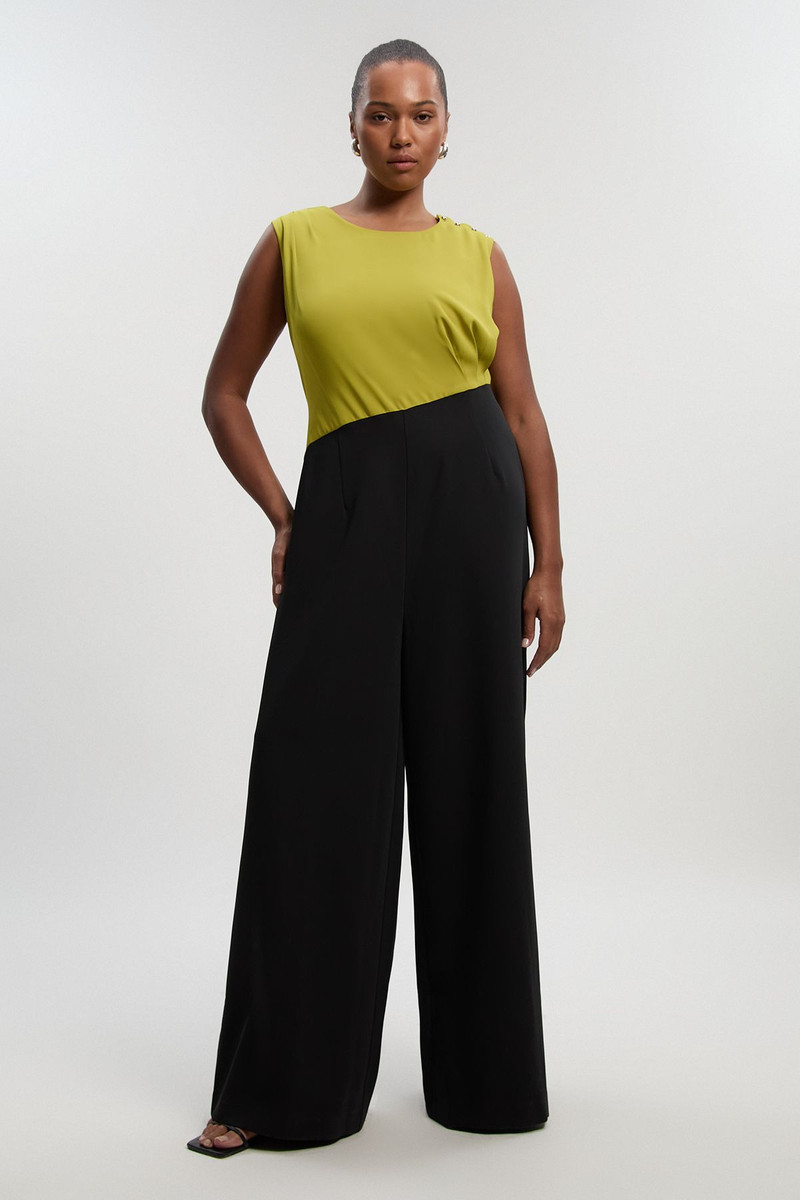 KAREN MILLEN Plus Size Soft Tailored Asymmetric Neck Wide Leg Jumpsuit outlook