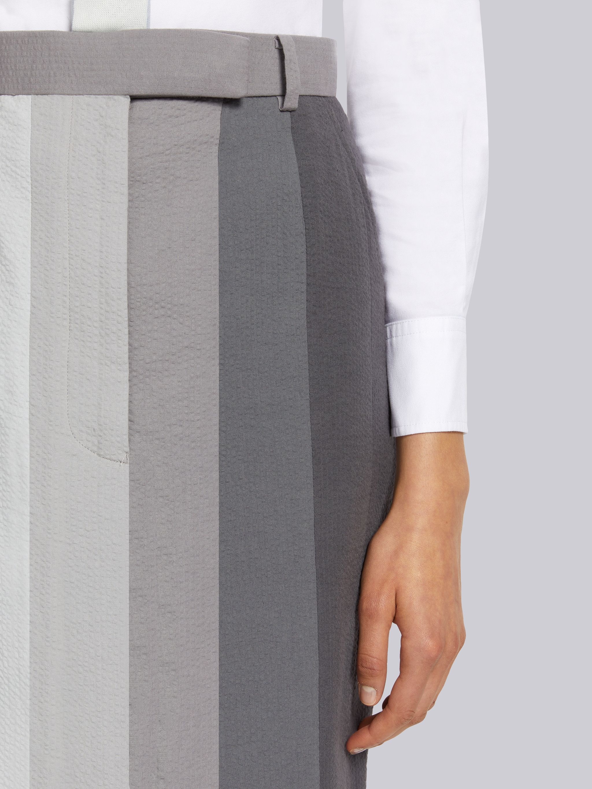 Fun-Mix Gradient Piece Dyed Seersucker High Waisted Sack Pencil Skirt - 5