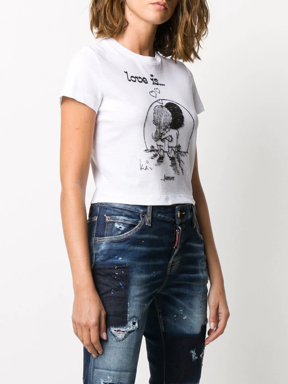 cropped illustration-print T-shirt - 3