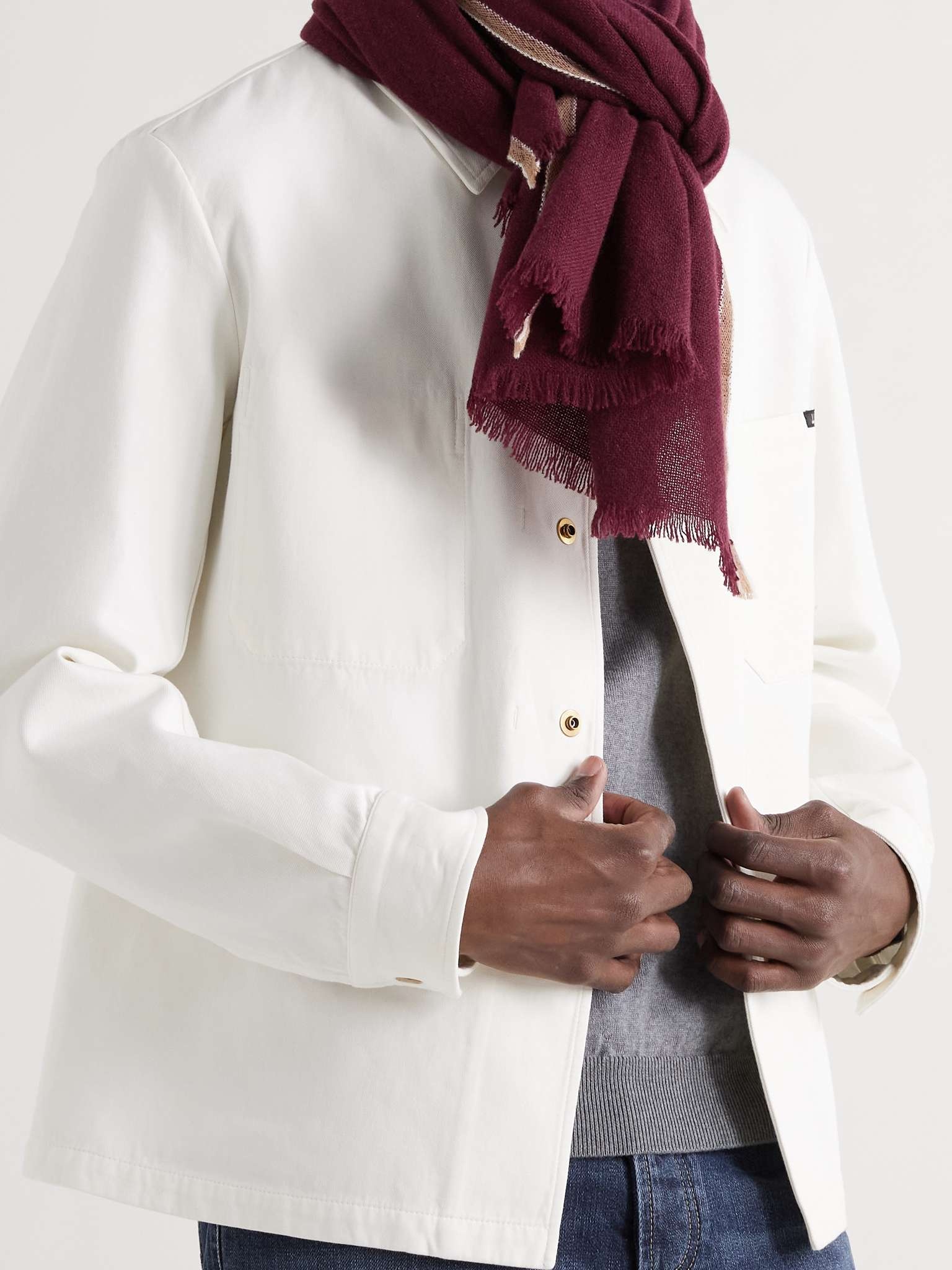 Fringed Contrast-Tipped Cashmere Scarf - 2