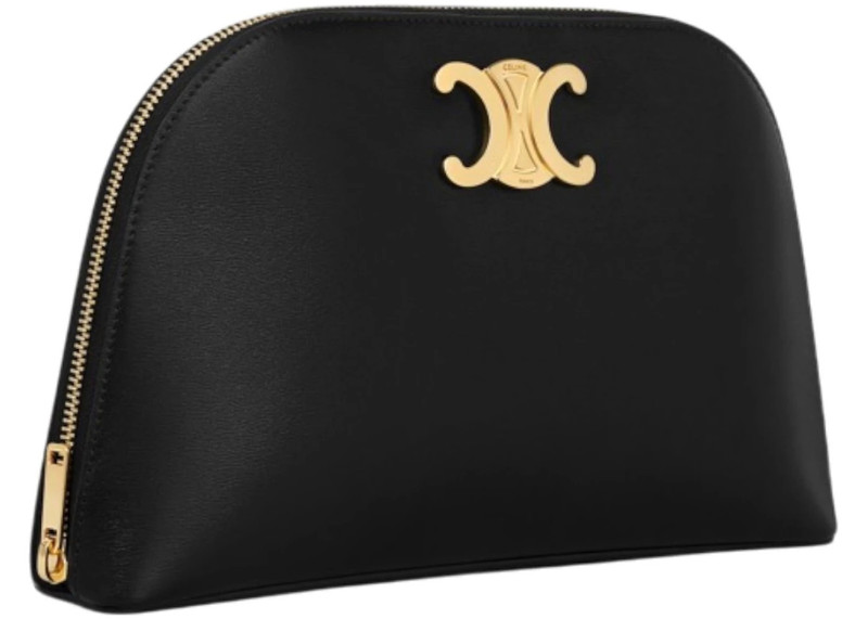 CELINE Celine Triomphe Shiny Calfskin Pouch Black outlook