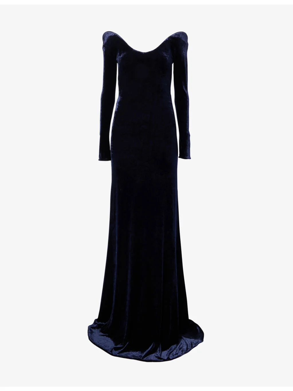 Curved Neckline Velvet Maxi Dress - 1