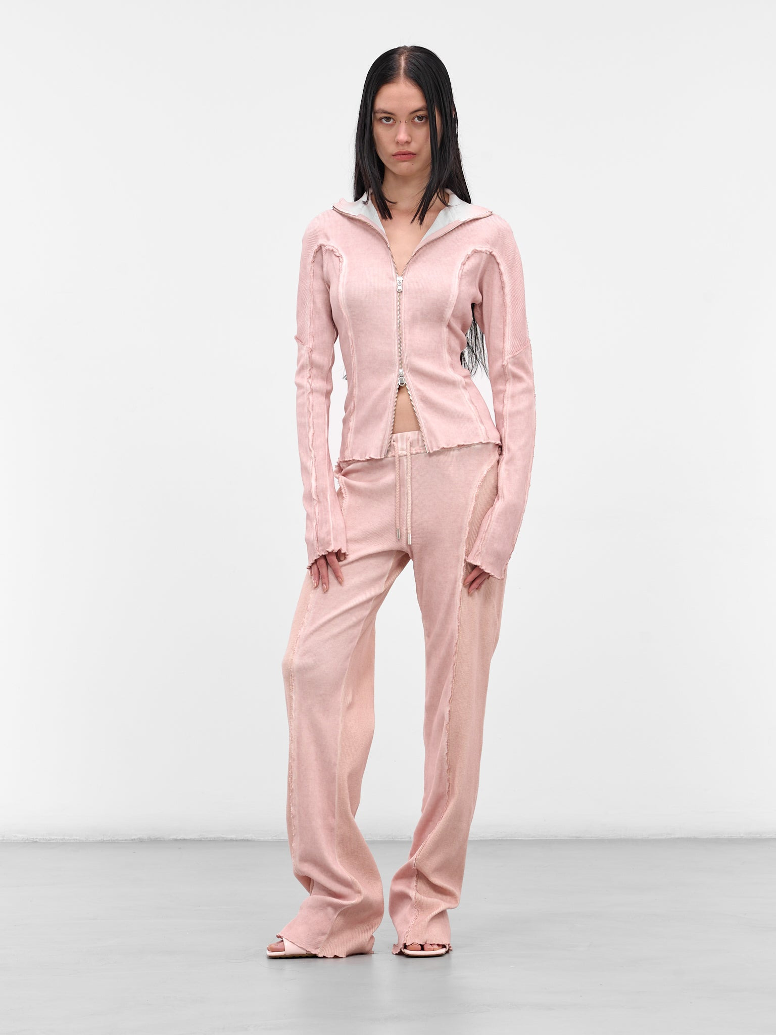 Pink Rib-Knit Paneled Trackpants - 6