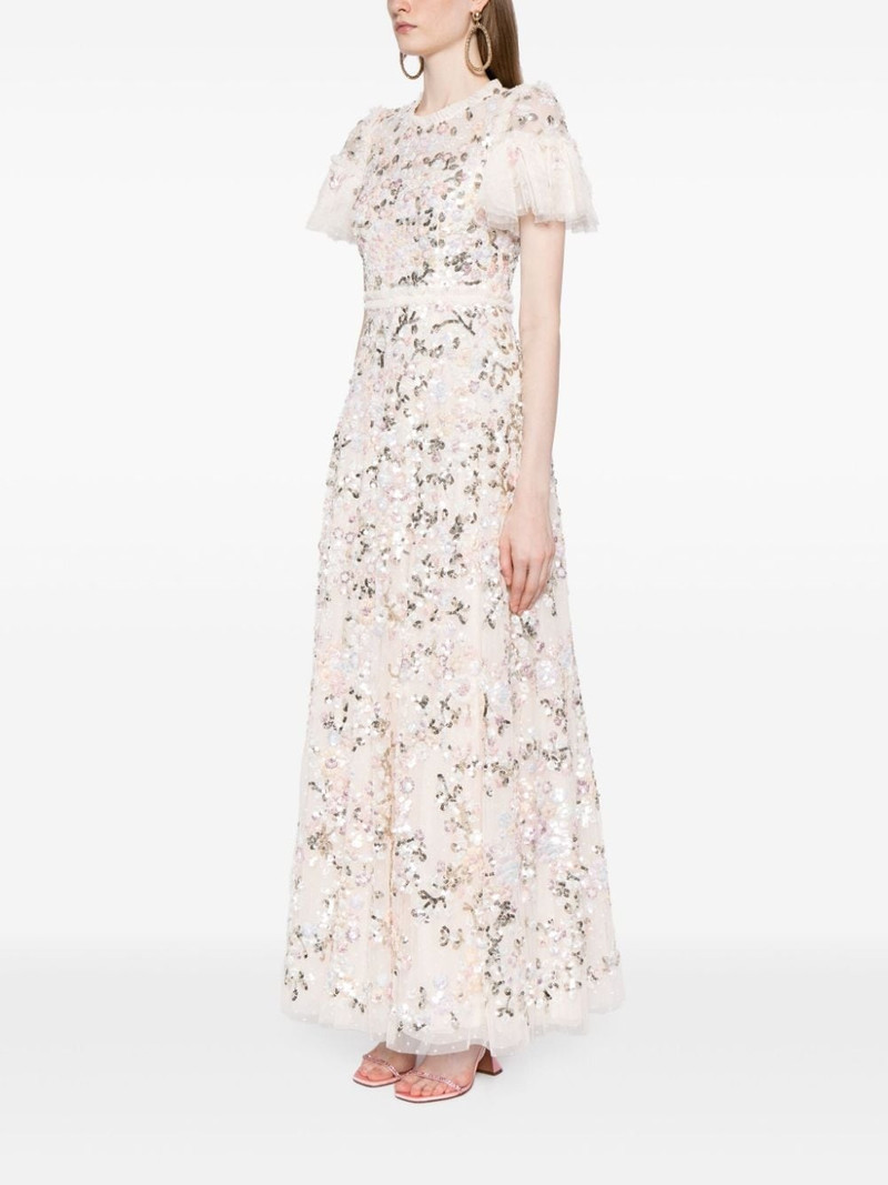 floral-embroidered short-sleeve gown 3
