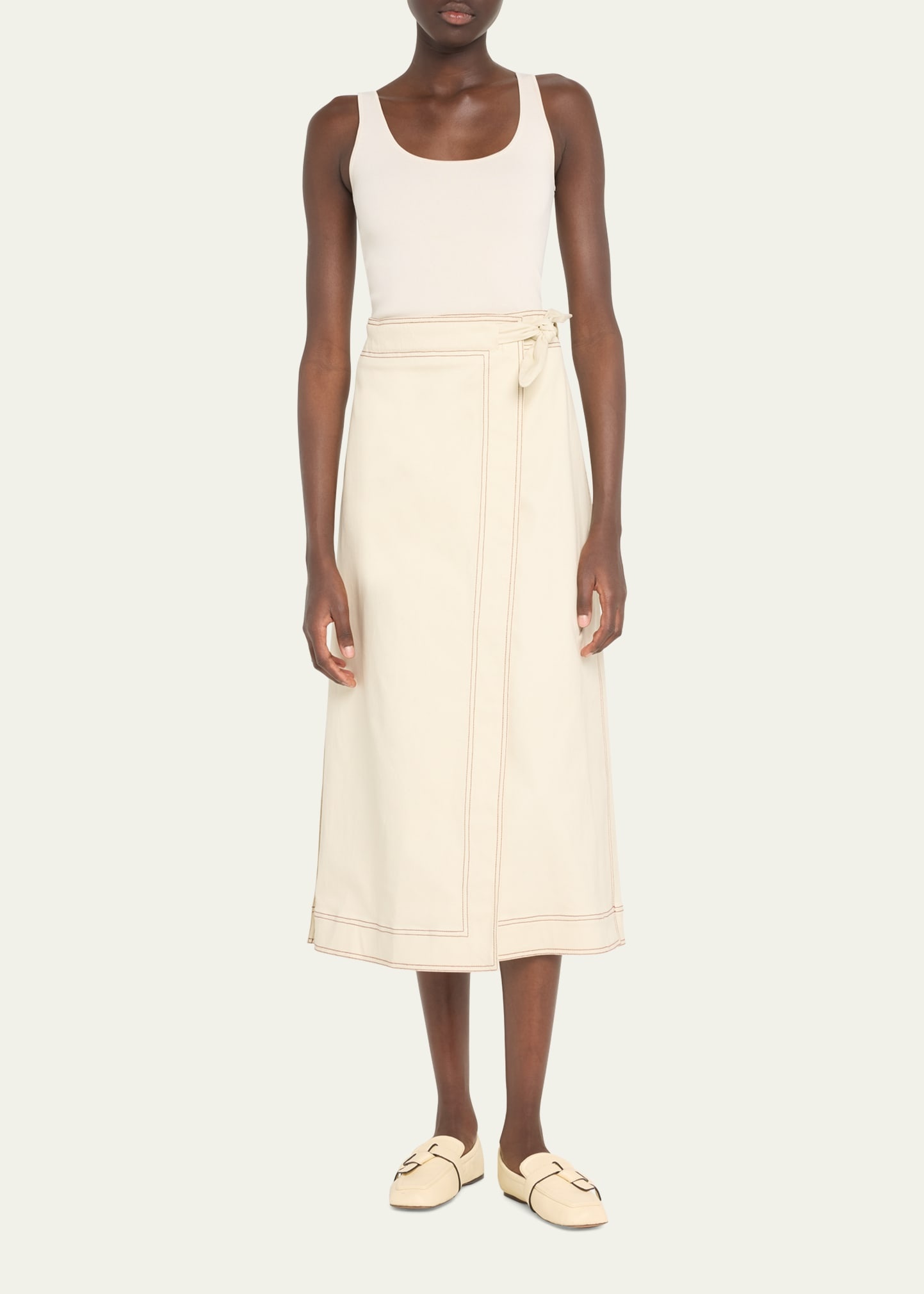 GANNI Herringbone Canvas Long Wrap Skirt | bergdorfgoodman