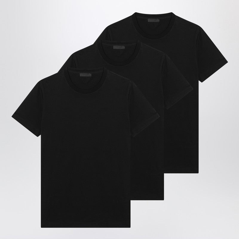 Prada Set Of Three Black Cotton T-Shirts Men - 1