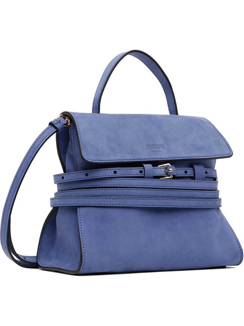 Moschino Navy 'Tie Me' Suede Small Bag outlook