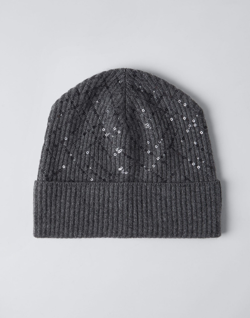 Cashmere English rib beanie with dazzling embroidery 1
