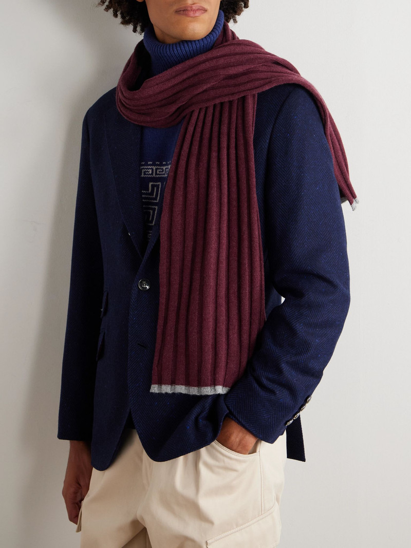 Brunello Cucinelli Ribbed Cashmere Scarf Burgundy outlook