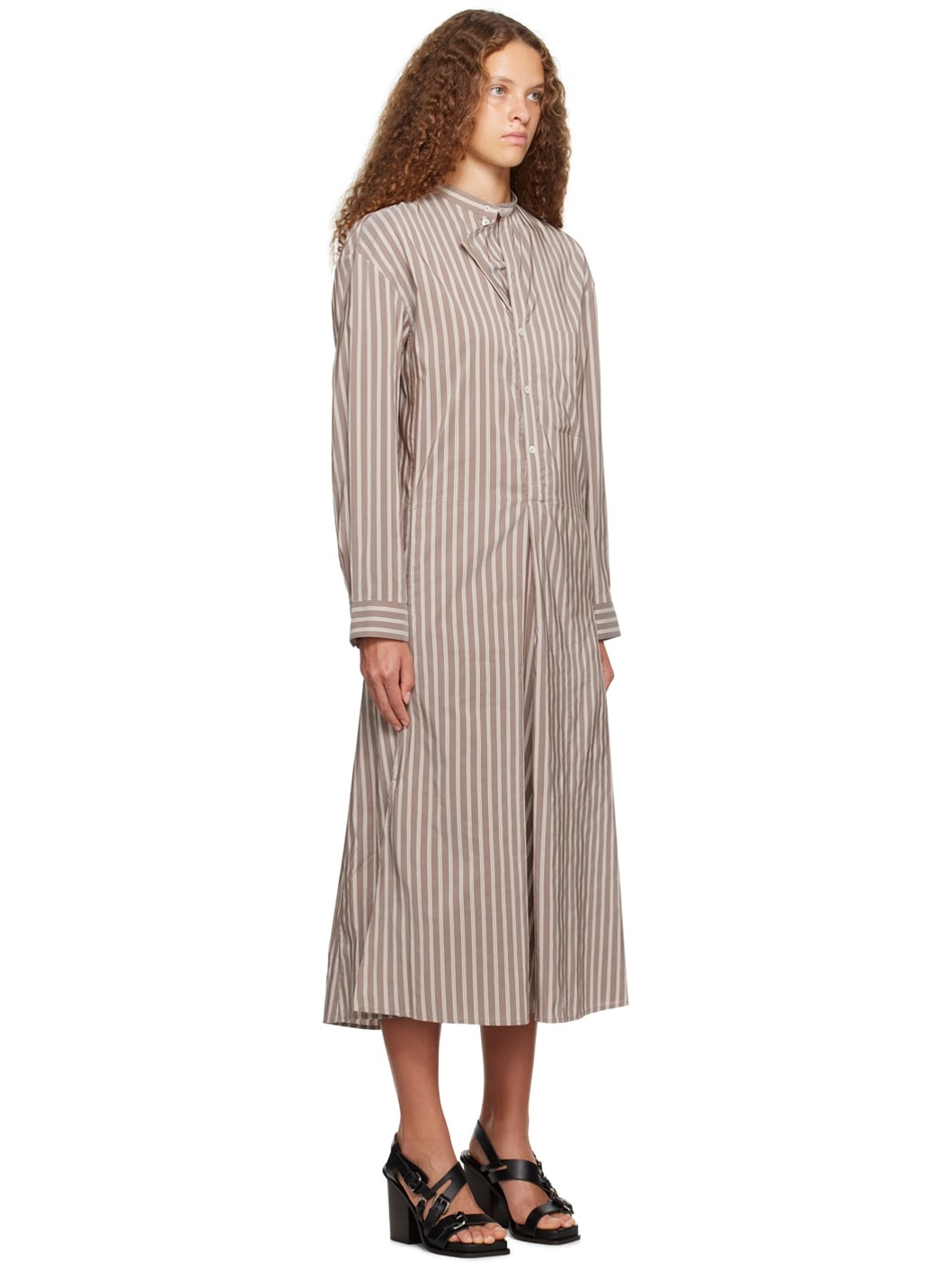 Brown Gusset Collar Midi Dress - 2