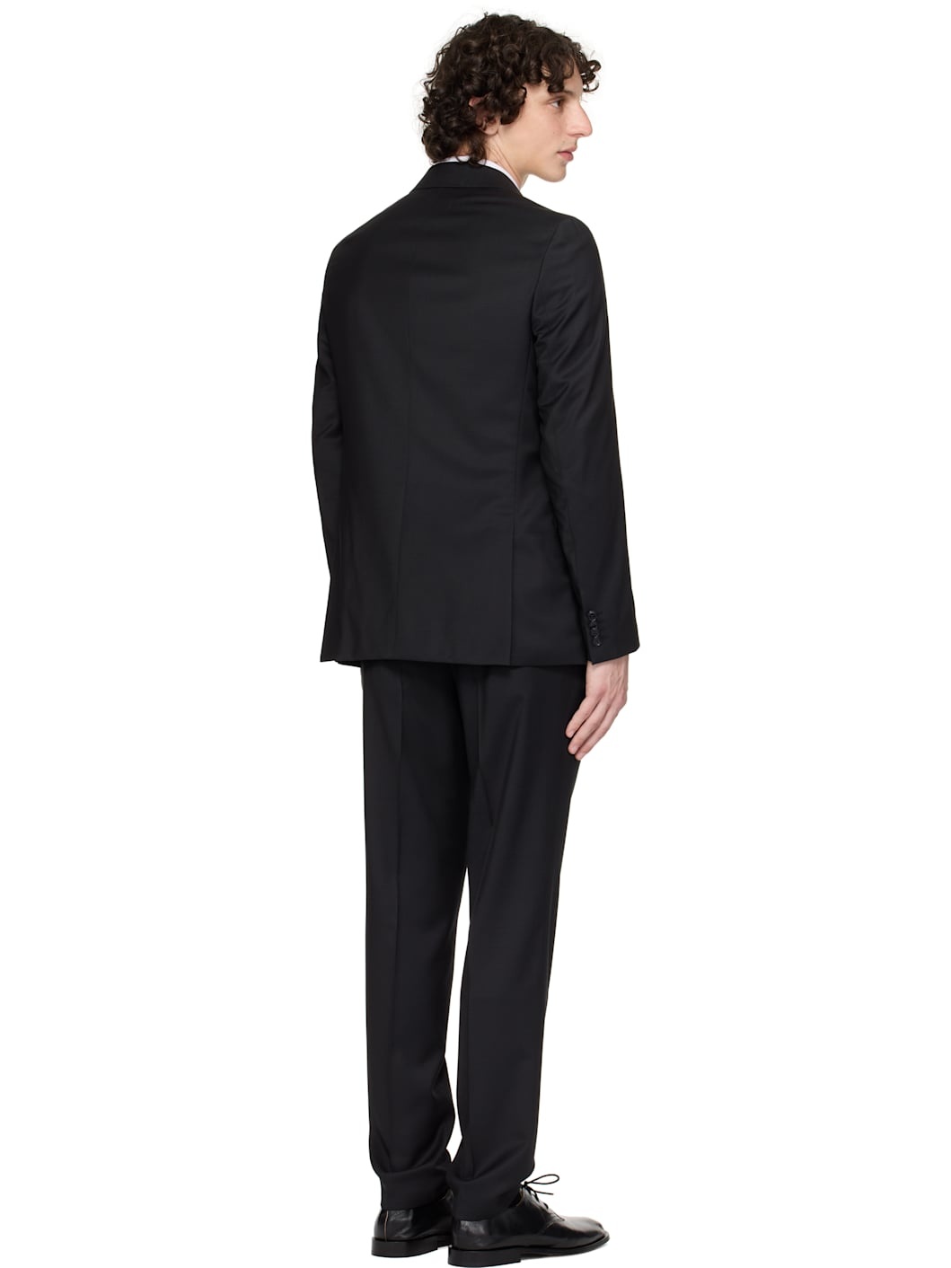 Black Slim-Fit Micro-Pattern Virgin Wool Suit - 3